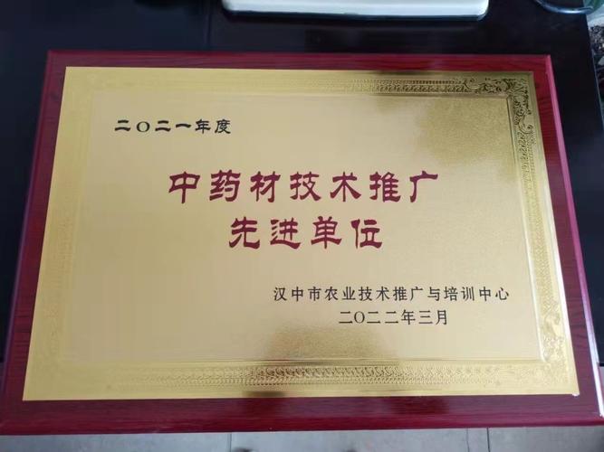 洋县荣获汉中市中药材技术推广先进单位荣誉称号